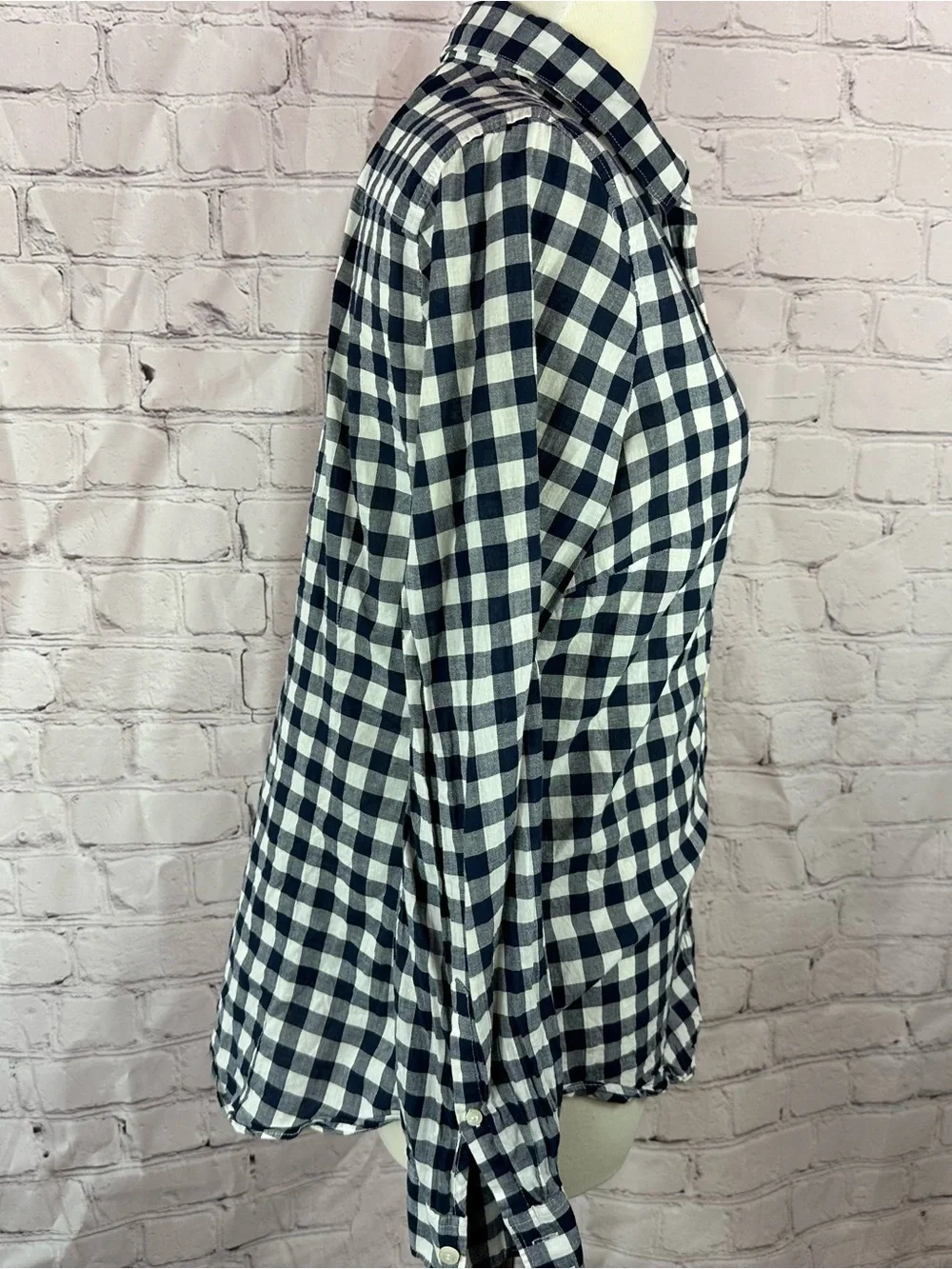J. Crew perfect shirt Navy Gingham check plaid button up top women M layer prep